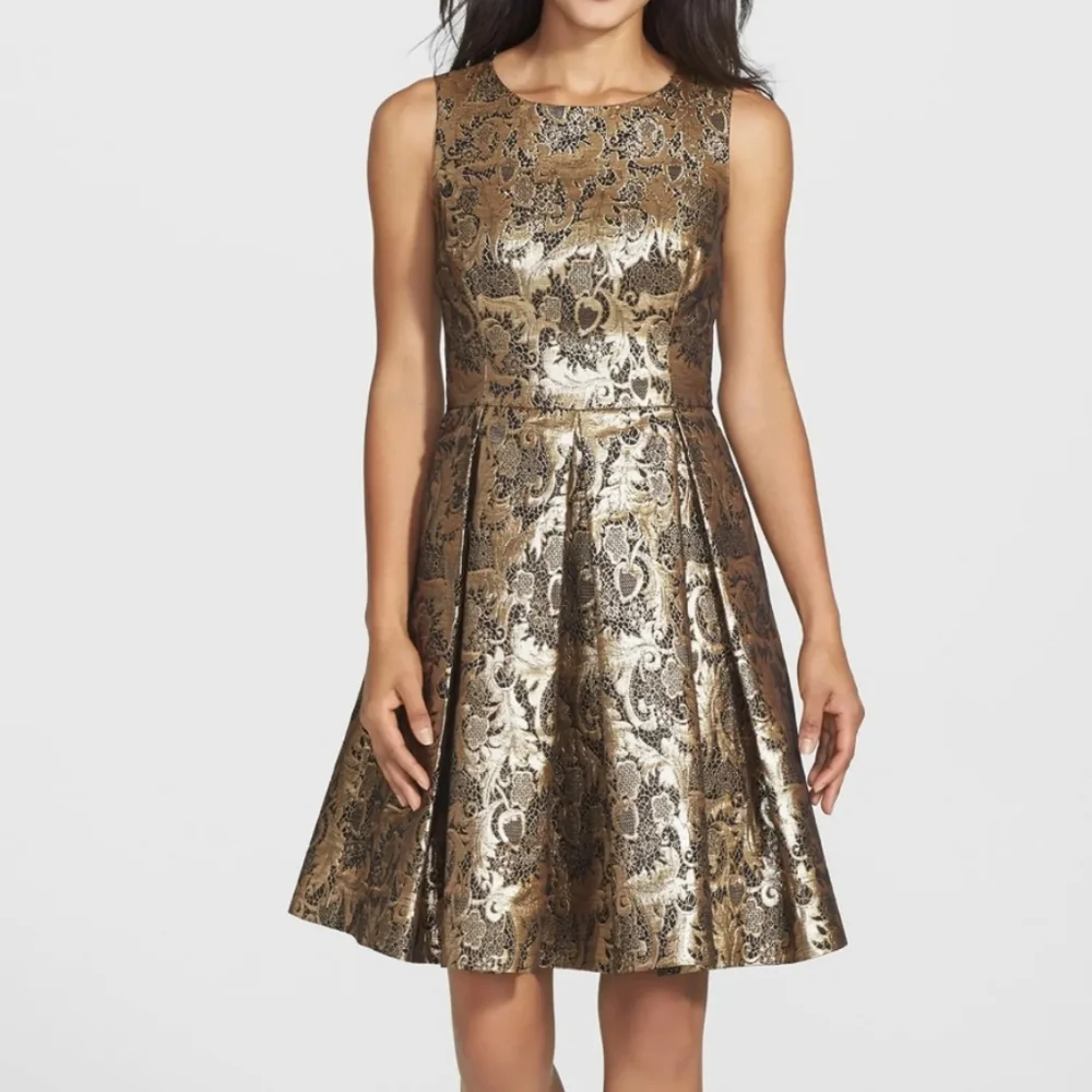 2P Eliza J Petites Gold Jacquard Fit & Flare Dress - Picture 2 of 6